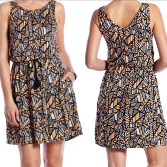 LUCKY BRAND | Mosaic Drawstring Waist Dress Small - Picture 1 of 9